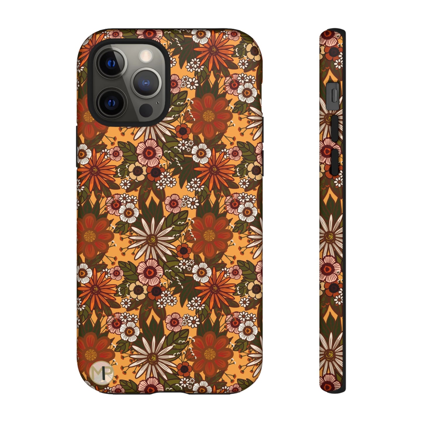 Retro Floral Tough Phone Case — 70s Boho Pattern, Protective iPhone Cover
