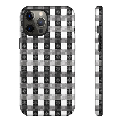 Buffalo Plaid Winter Phone Case — Black & White Checked Tough Case