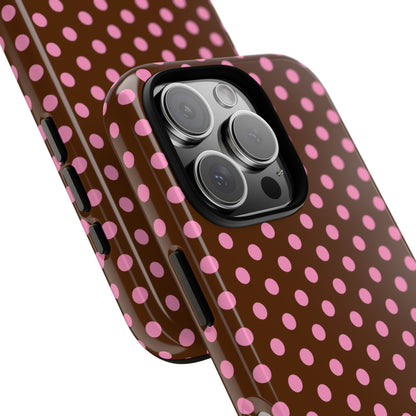 Polka Dot Tough Case — Brown with Pink Dots Phone Case