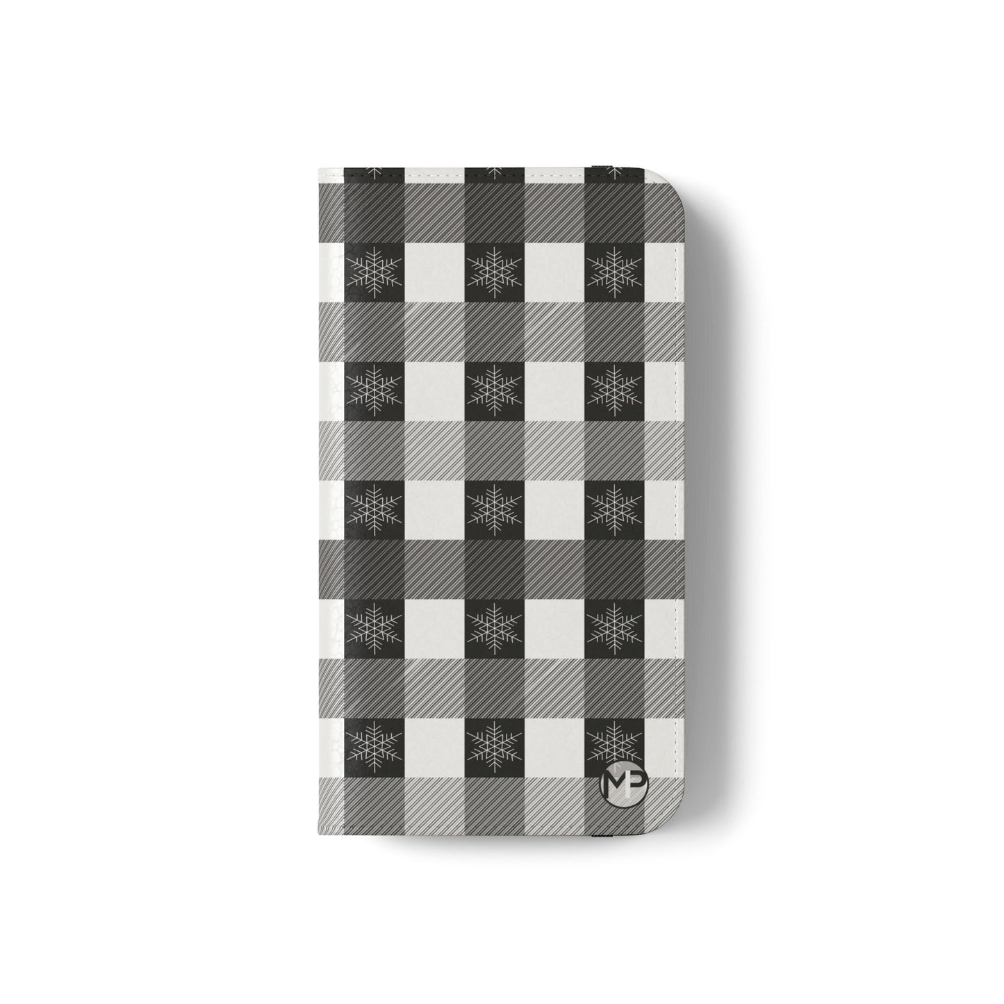 Black Buffalo Check Flip Phone Case — Plaid Wallet Flip Case with Card Slots