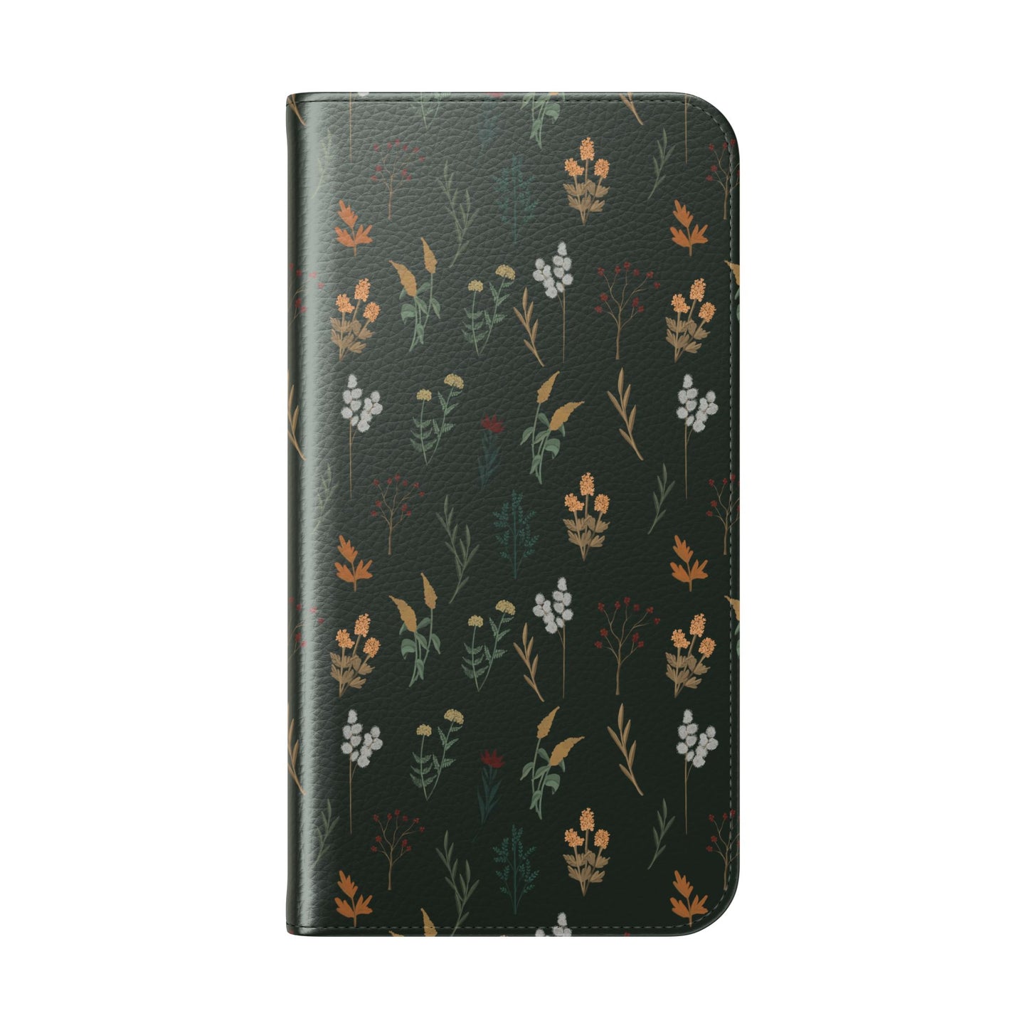 Botanical Floral Flip Phone Case — Dark Green Wallet Cover