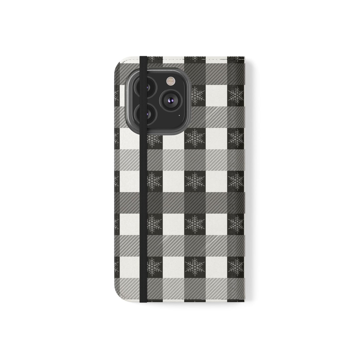 Black Buffalo Check Flip Phone Case — Plaid Wallet Flip Case with Card Slots