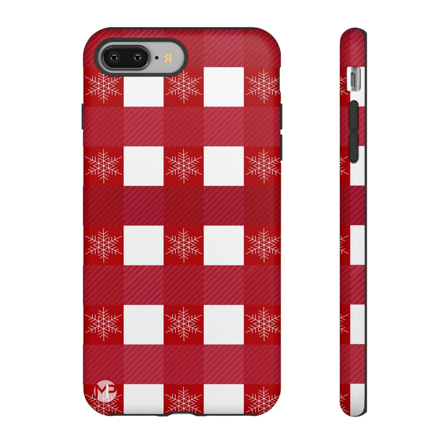 Holiday Red Buffalo Plaid Tough Phone Case — Snowflake Pattern