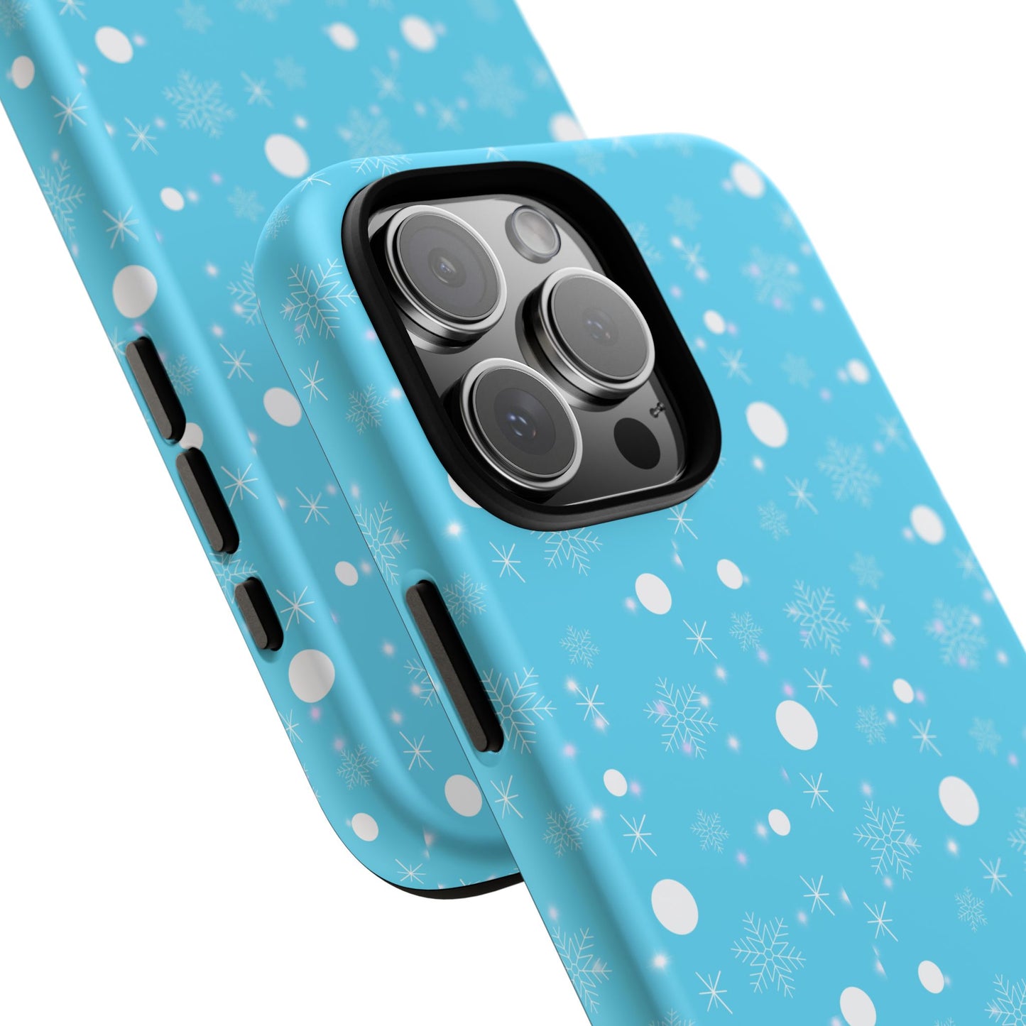 Snowflake Pattern Tough Phone Case — Blue Winter Snow Dots Protective Cover