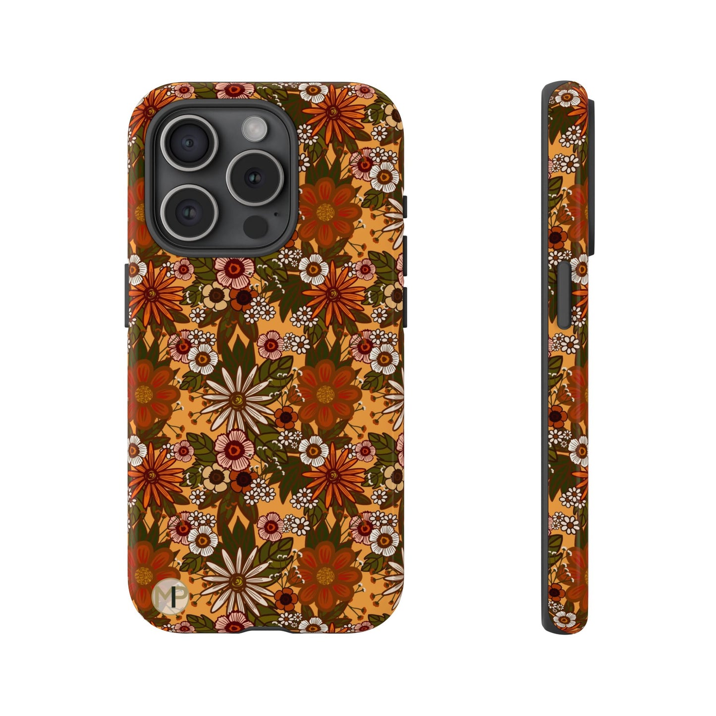 Retro Floral Tough Phone Case — 70s Boho Pattern, Protective iPhone Cover