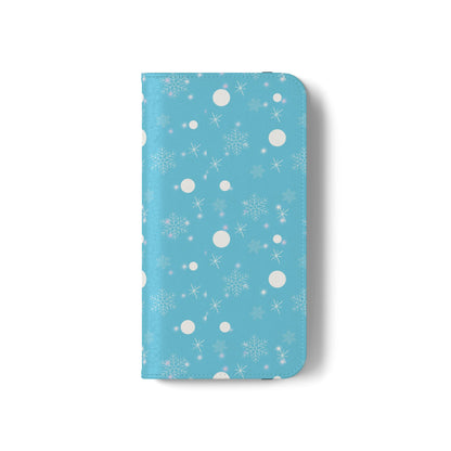 Snowflake Blue Flip Phone Case — Winter Pattern Wallet Case with Card Slots