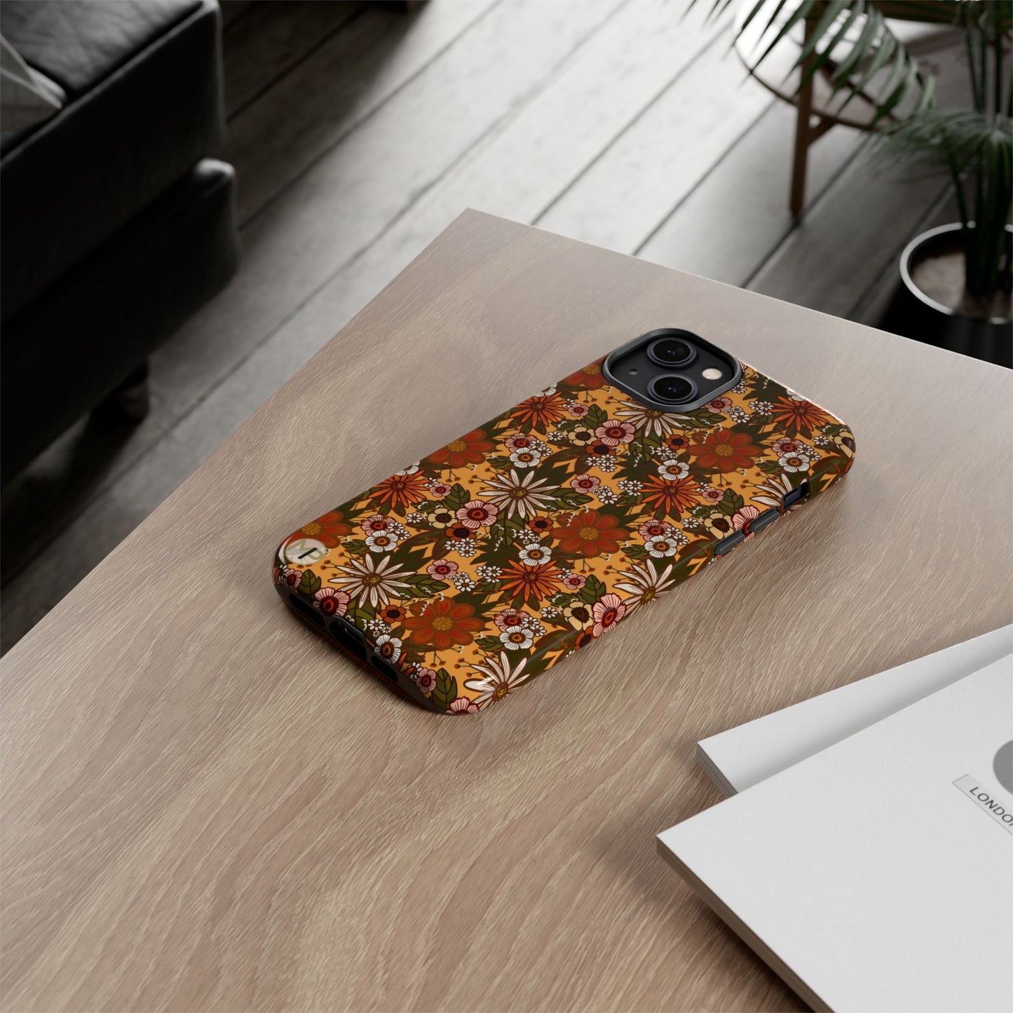 Retro Floral Tough Phone Case — 70s Boho Pattern, Protective iPhone Cover