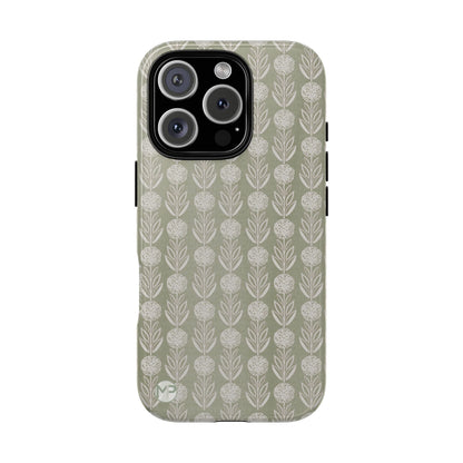 Sage Floral Stripe Tough Phone Case – Neutral Botanical Protective Cover