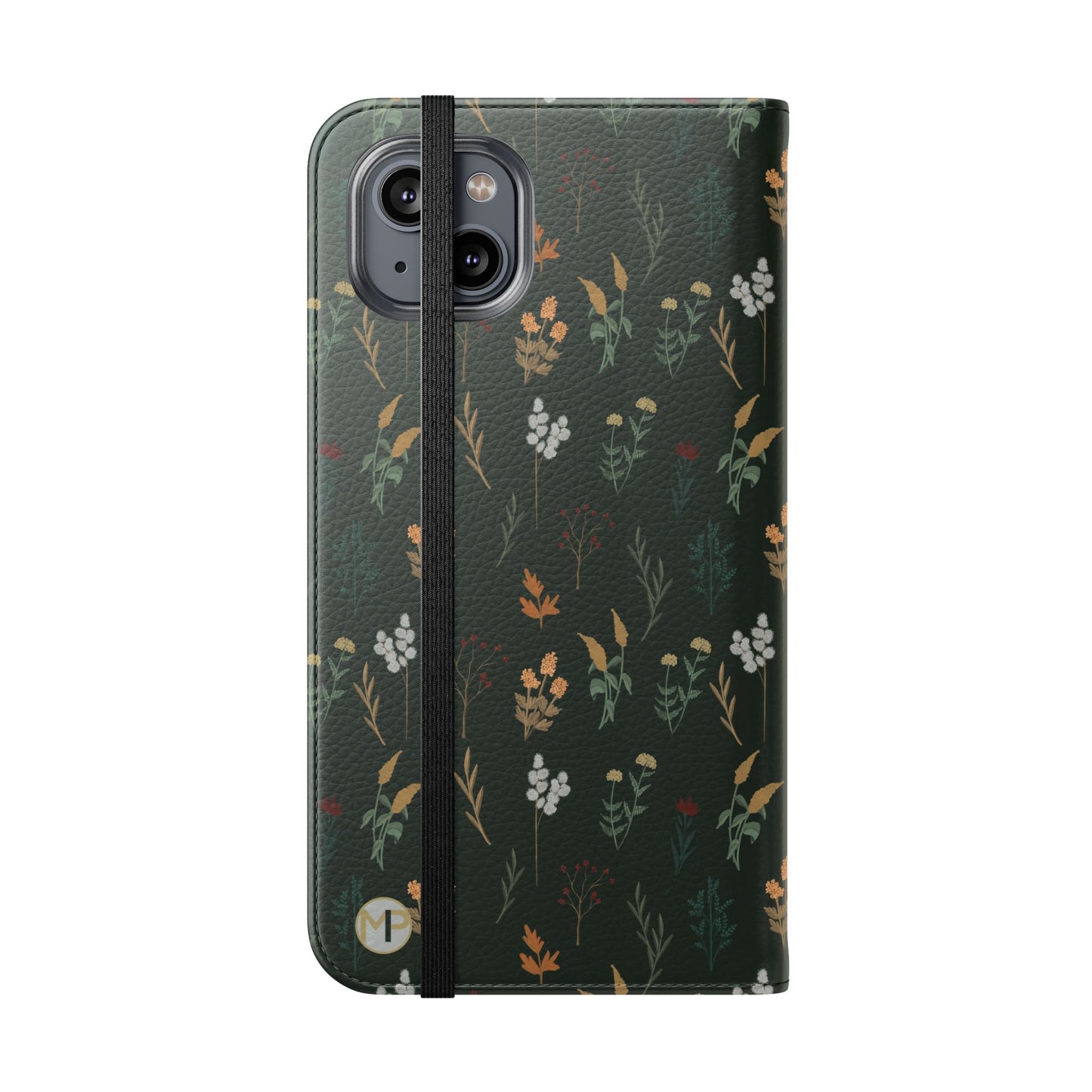 Botanical Floral Flip Phone Case — Dark Green Wallet Cover