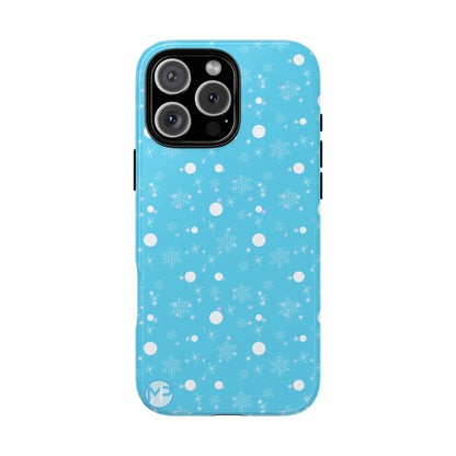 Snowflake Pattern Tough Phone Case — Blue Winter Snow Dots Protective Cover
