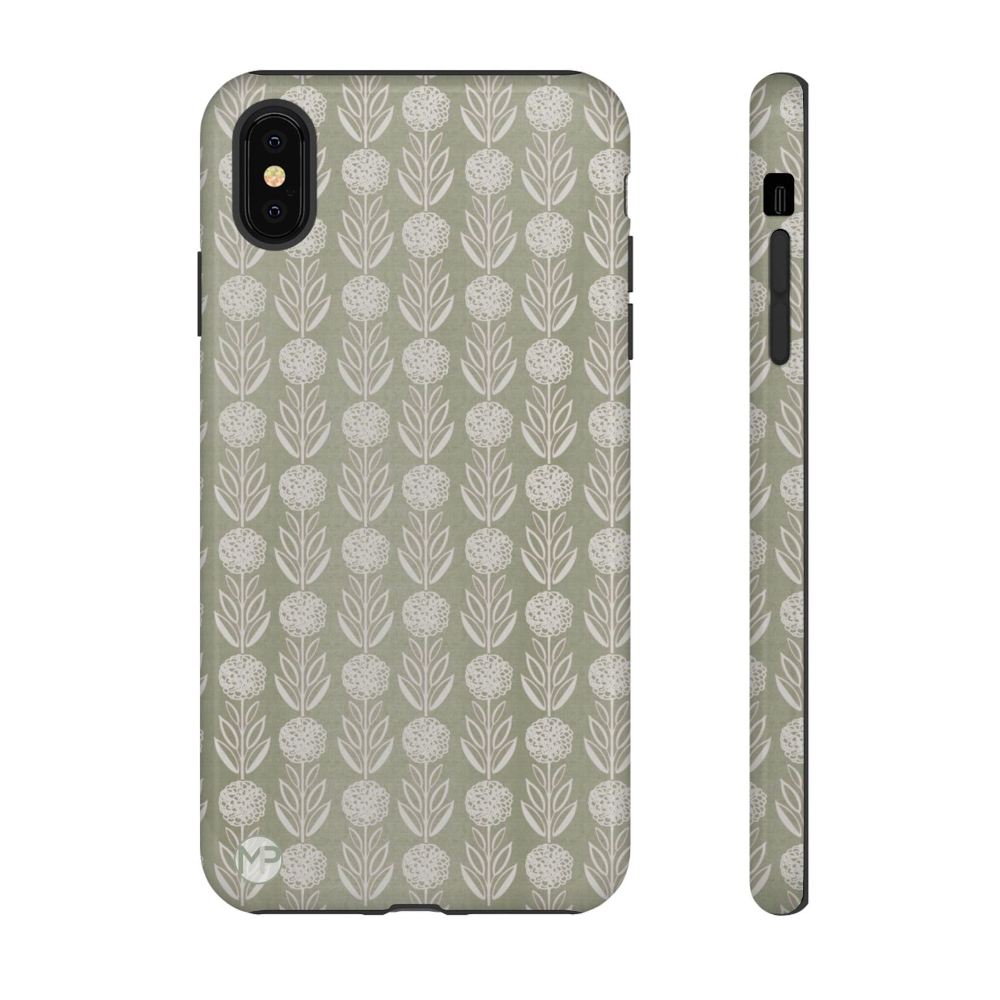 Sage Floral Stripe Tough Phone Case – Neutral Botanical Protective Cover
