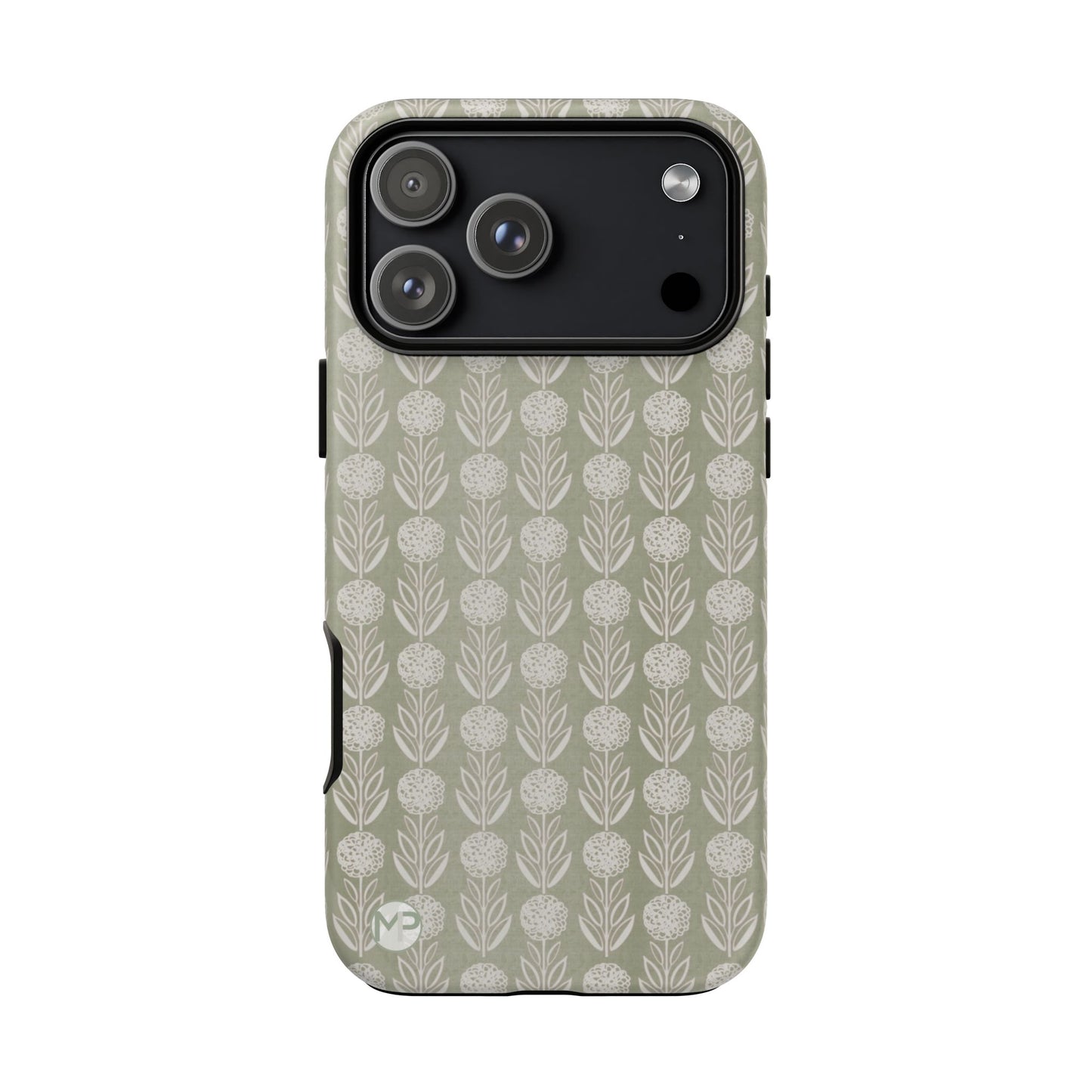 Sage Floral Stripe Tough Phone Case – Neutral Botanical Protective Cover