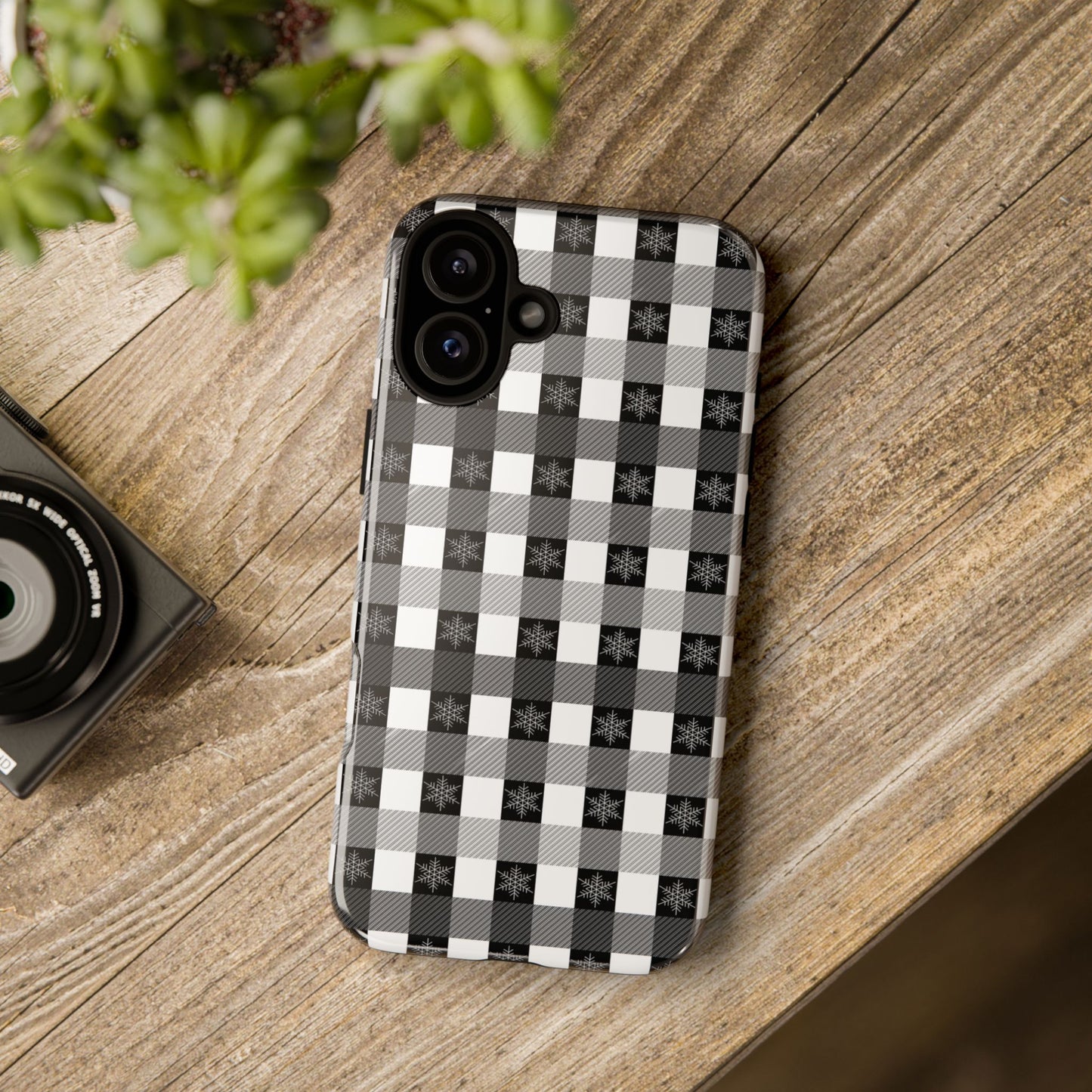 Buffalo Plaid Winter Phone Case — Black & White Checked Tough Case