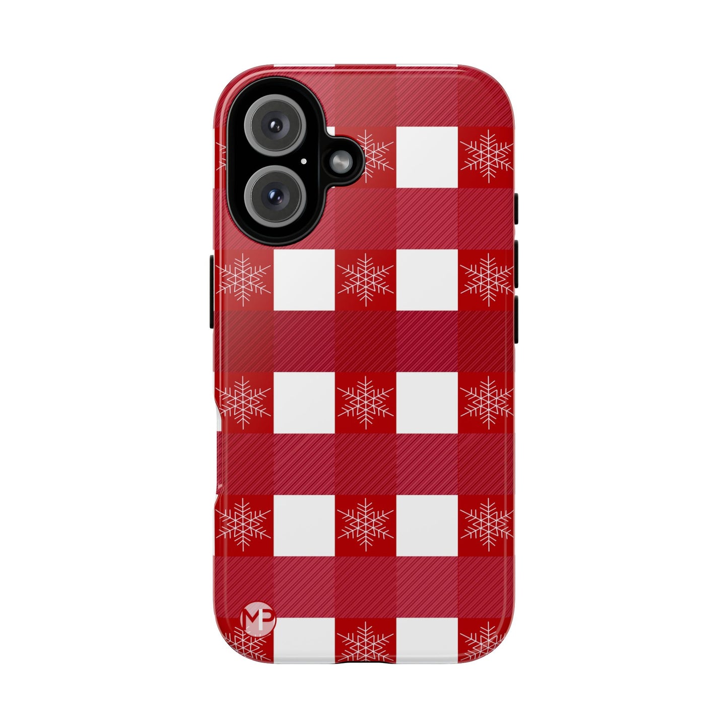 Holiday Red Buffalo Plaid Tough Phone Case — Snowflake Pattern