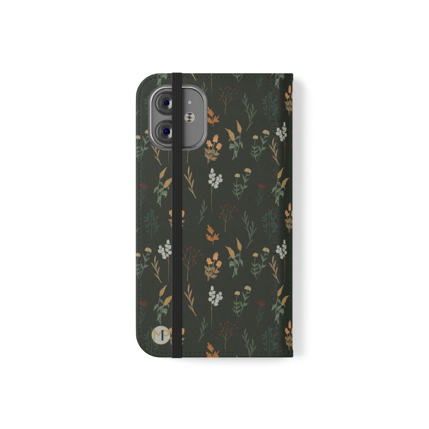 Botanical Floral Flip Phone Case — Dark Green Wallet Cover