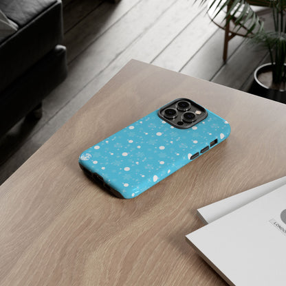 Snowflake Pattern Tough Phone Case — Blue Winter Snow Dots Protective Cover