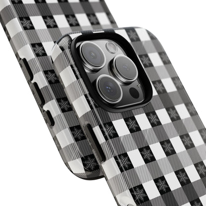 Buffalo Plaid Winter Phone Case — Black & White Checked Tough Case