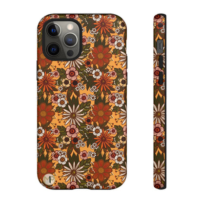 Retro Floral Tough Phone Case — 70s Boho Pattern, Protective iPhone Cover