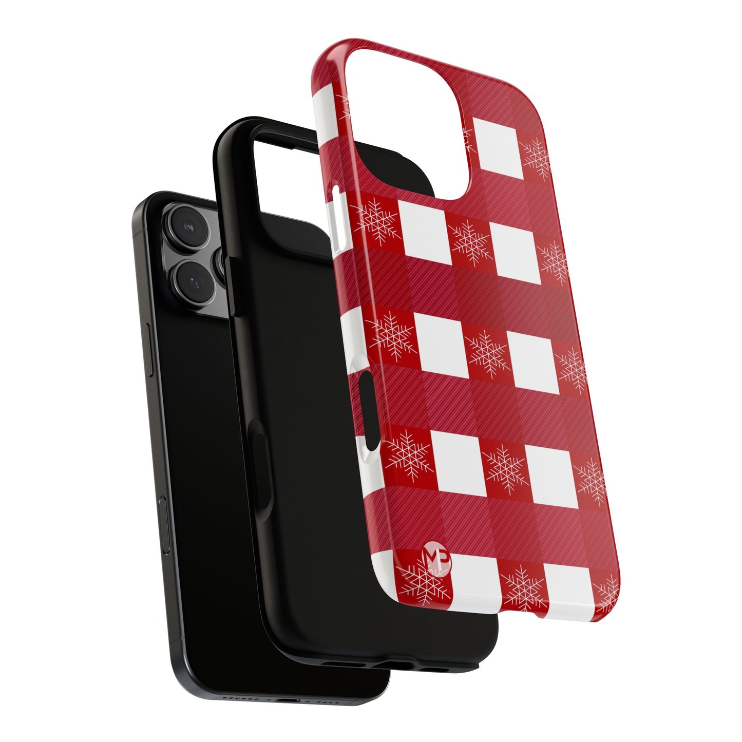 Holiday Red Buffalo Plaid Tough Phone Case — Snowflake Pattern