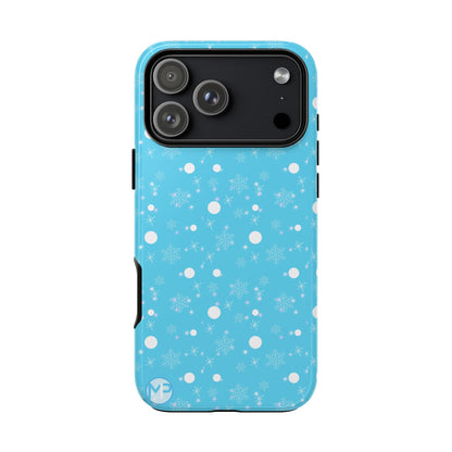 Snowflake Pattern Tough Phone Case — Blue Winter Snow Dots Protective Cover