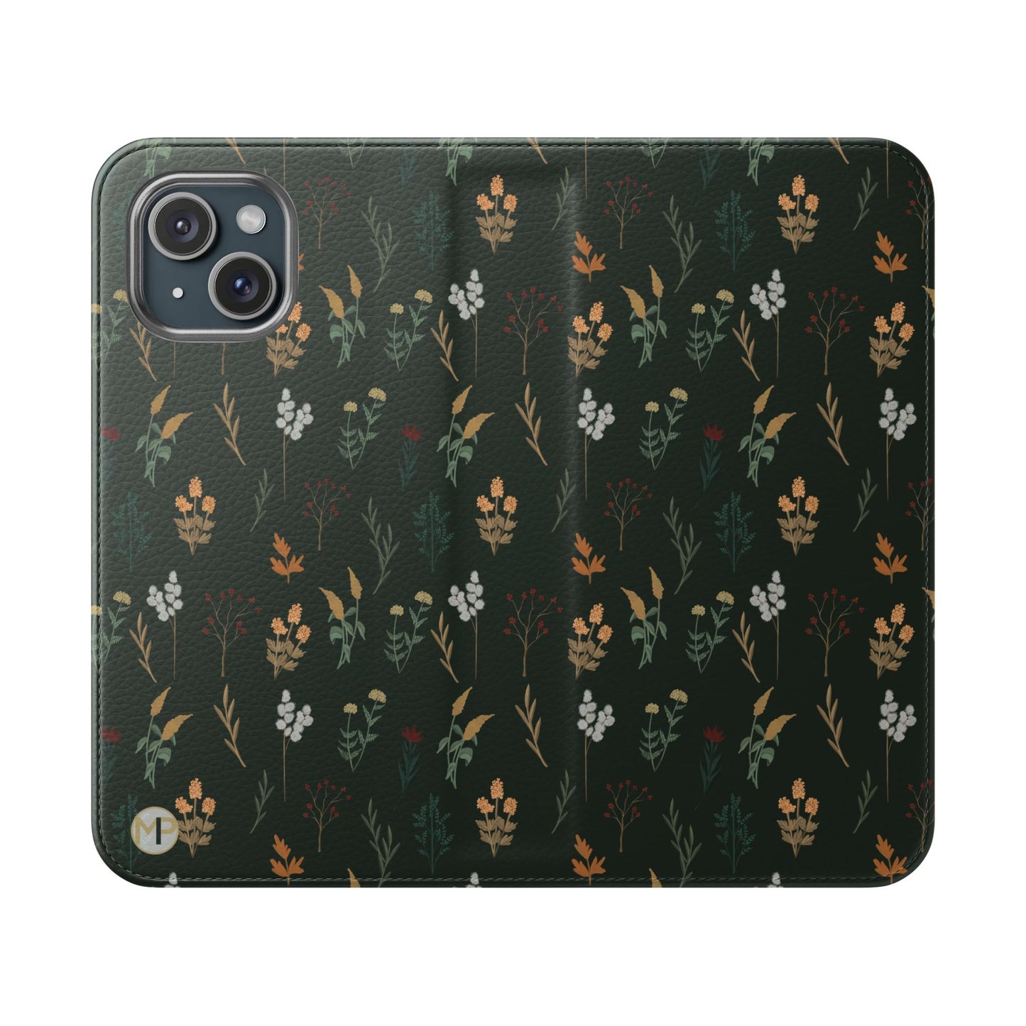 Botanical Floral Flip Phone Case — Dark Green Wallet Cover