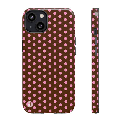 Polka Dot Tough Case — Brown with Pink Dots Phone Case
