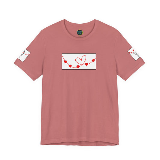 Heart Garland T‑Shirt — Cute Red Heart String Graphic Tee for Valentine's Day