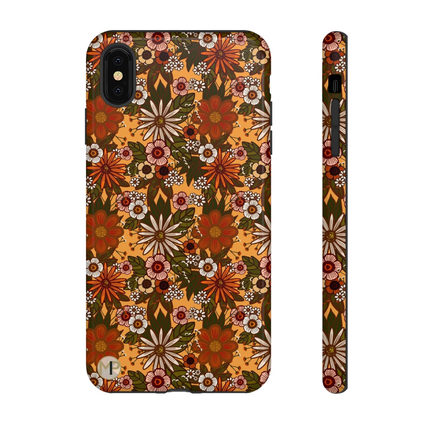 Retro Floral Tough Phone Case — 70s Boho Pattern, Protective iPhone Cover