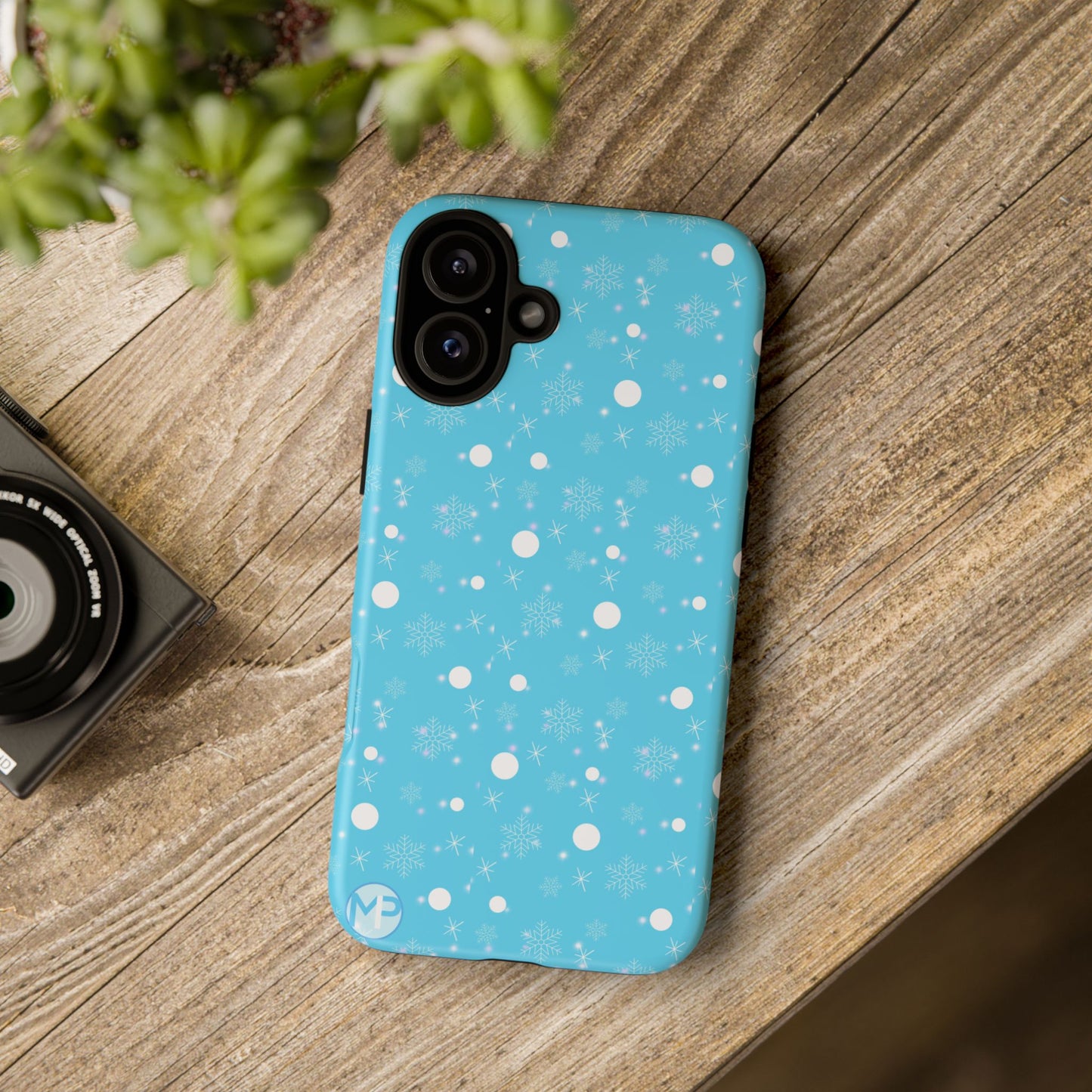 Snowflake Pattern Tough Phone Case — Blue Winter Snow Dots Protective Cover