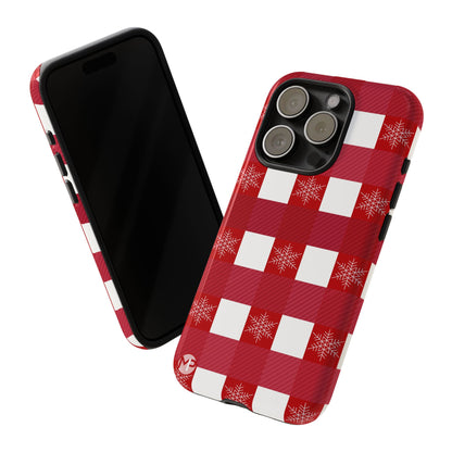 Holiday Red Buffalo Plaid Tough Phone Case — Snowflake Pattern