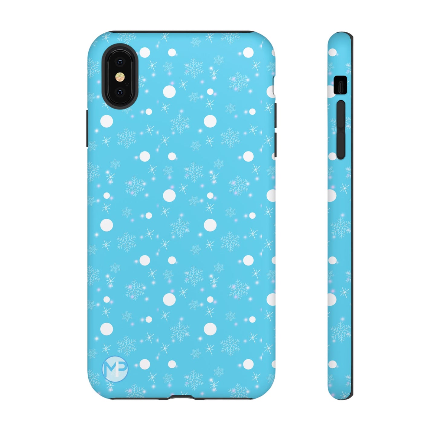 Snowflake Pattern Tough Phone Case — Blue Winter Snow Dots Protective Cover