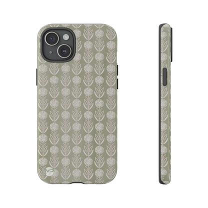 Sage Floral Stripe Tough Phone Case – Neutral Botanical Protective Cover