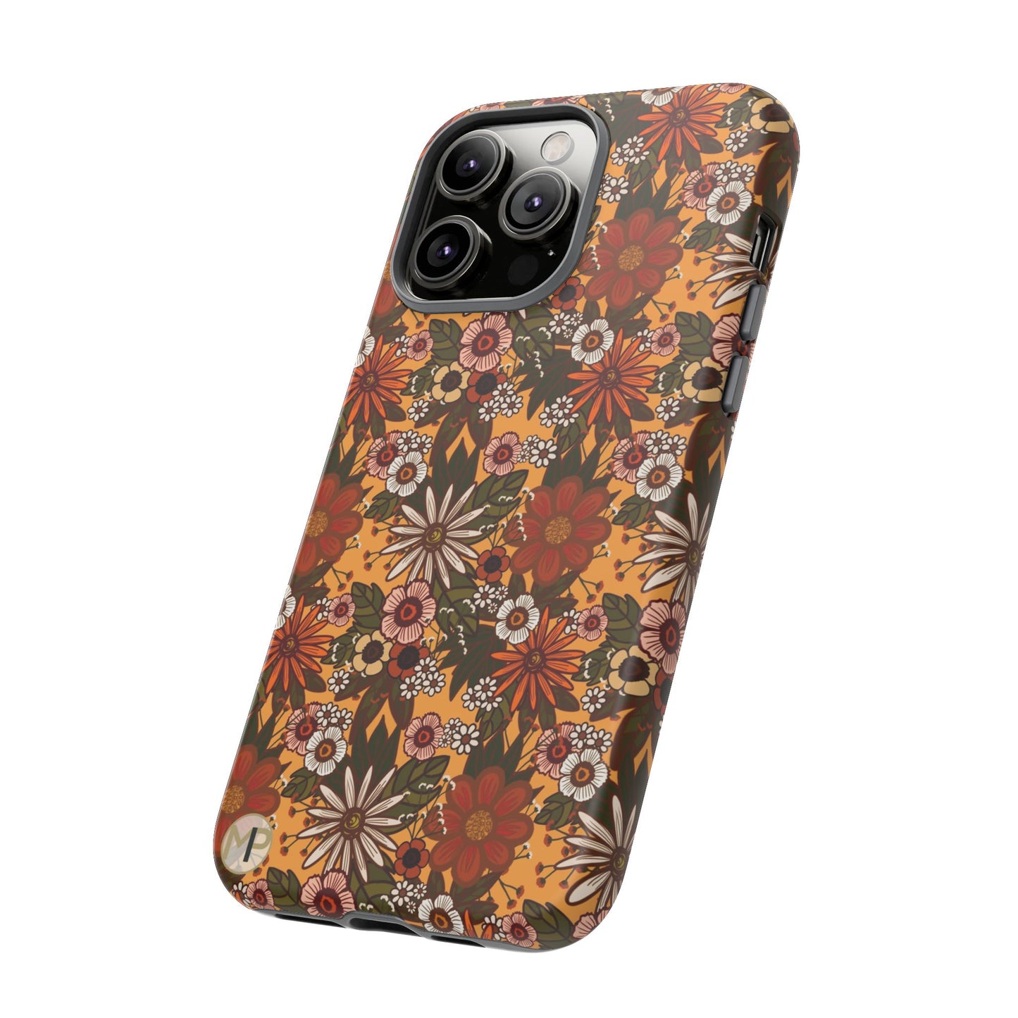 Retro Floral Tough Phone Case — 70s Boho Pattern, Protective iPhone Cover