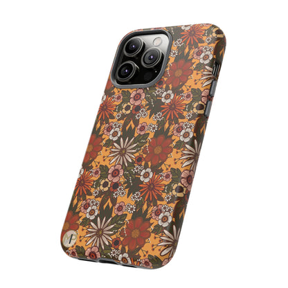 Retro Floral Tough Phone Case — 70s Boho Pattern, Protective iPhone Cover
