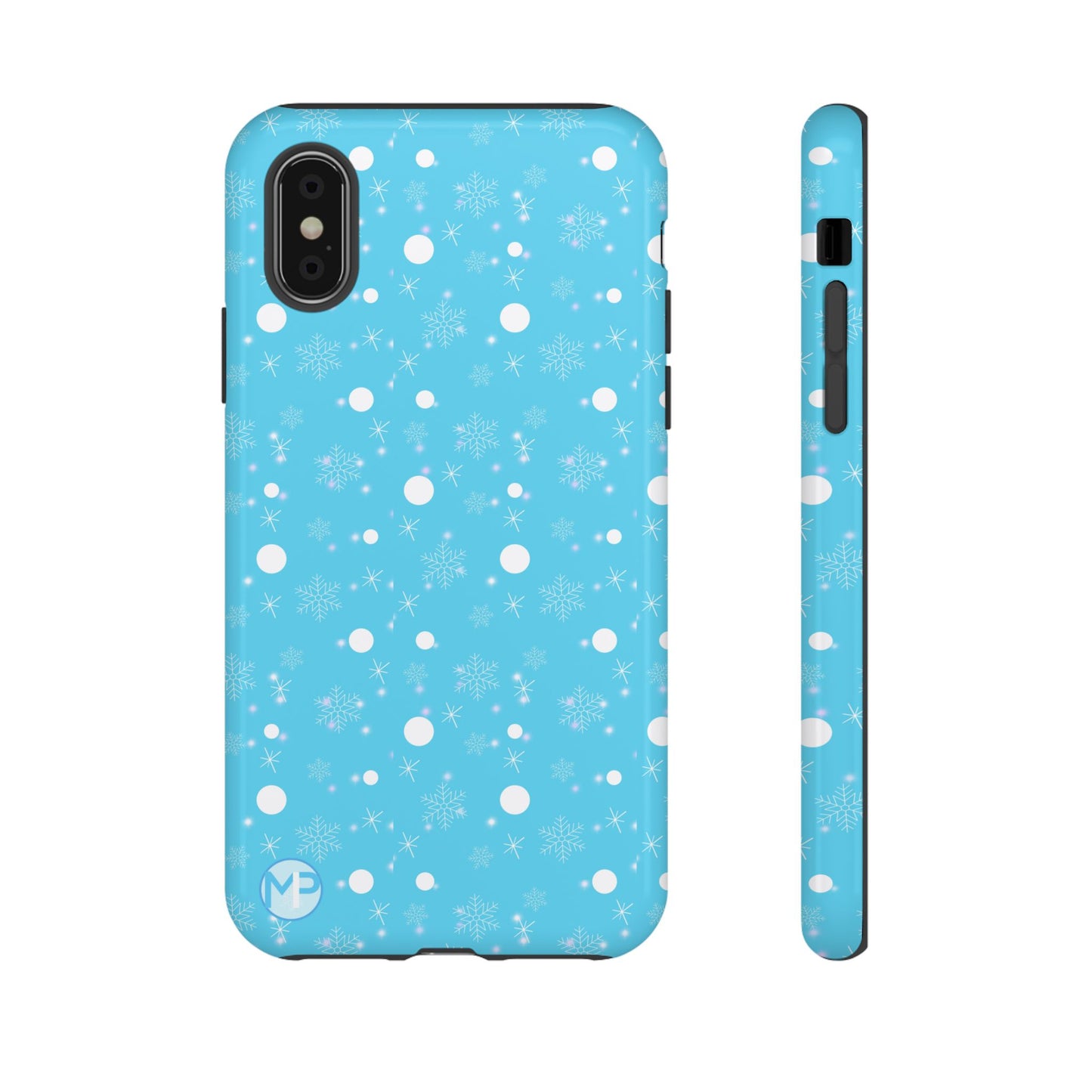 Snowflake Pattern Tough Phone Case — Blue Winter Snow Dots Protective Cover