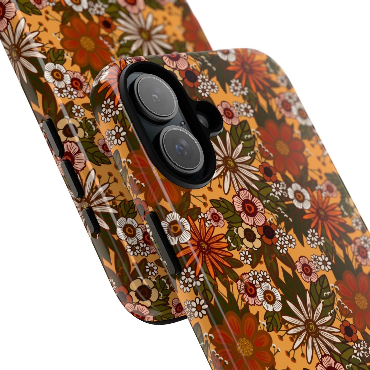 Retro Floral Tough Phone Case — 70s Boho Pattern, Protective iPhone Cover